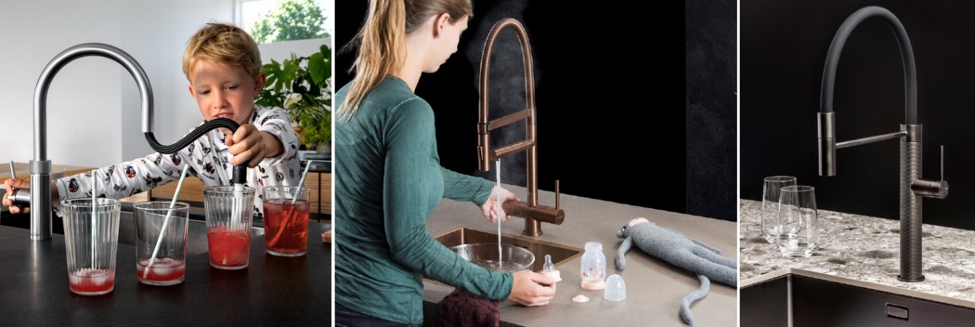 Foto: Quooker Flex RVS, Selsiuz XL Copper en Gessi keukenkraan zwart Gun Metal Quooker Flex RVS, Selsiuz XL Copper en Gessi keukenkraan zwart Gun Metal