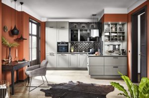 Häcker keuken Lotus parelgrijze moderne keuken + landelijke elementen
