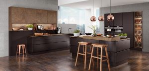 Mat zwarte keuken met kookeiland, greeploze zwarte keukendeurtjes + keukenlades, Nobilia Touch 340 Mat zwarte keuken met kookeiland, greeploze zwarte keukendeurtjes + keukenlades, Nobilia Touch 340