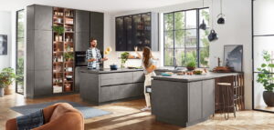Industriële keuken, U_vorm Nobilia greeploze keuken Riva grijs beton Industriële keuken, U_vorm Nobilia greeploze keuken Riva grijs beton