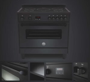 Mat zwart inductie fornuis, Bertazzoni fornuis Triple Black Master Series Prime Line