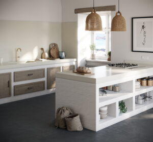 Witte keuken met wit composiet werkblad, Silestone Faro White