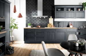 Fluweel blauwe modern landelijke keuken, Häcker Bristol