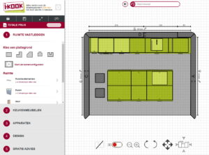 3D Keuken ontwerp 2D plattegrond van moderne keuken, I-KOOK keukenplanner