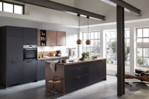 Zwarte hoge keukenkasten, Nobilia design keuken Touch 340