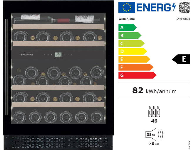 Inbouw wijnklimaatkast energielabel – Energiezuinige Wine Klima D46 energielabel E, onderbouw aanrechtblad
